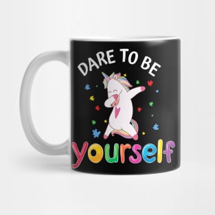 Dare To Be Yourself Dabbing Unicorn Gifts Autism Awareness T-Shirt Mug